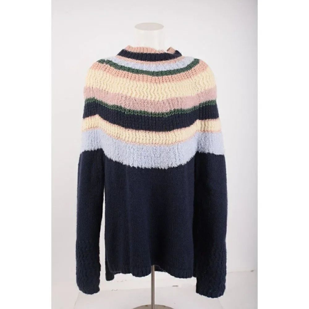 Caslon Womans Sweater Size L Navy Blue Multicolor Striped NWT